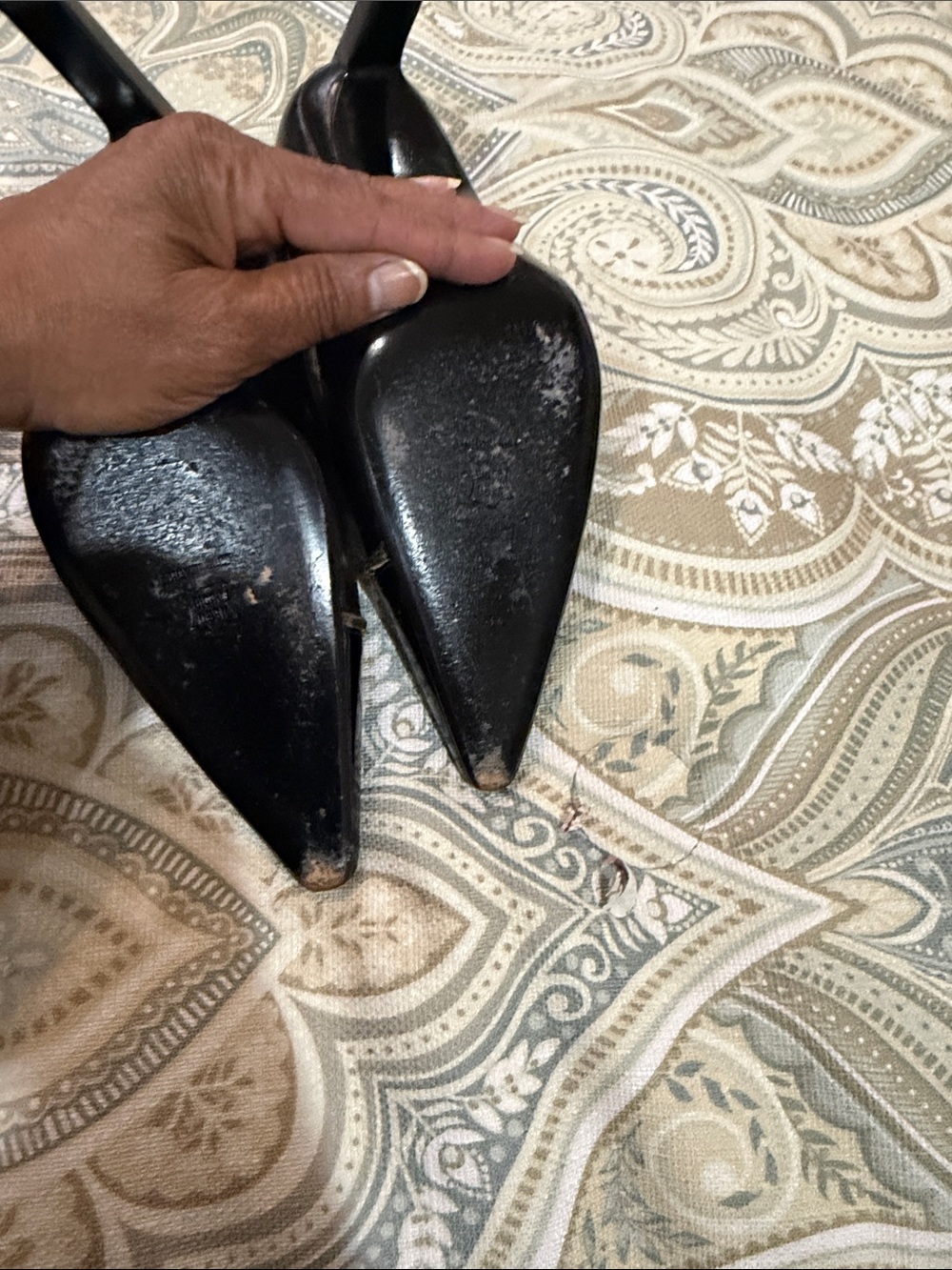 St. John Black Pointed Toe Pumps with Gold Chain Trim - Picture 5 of 5